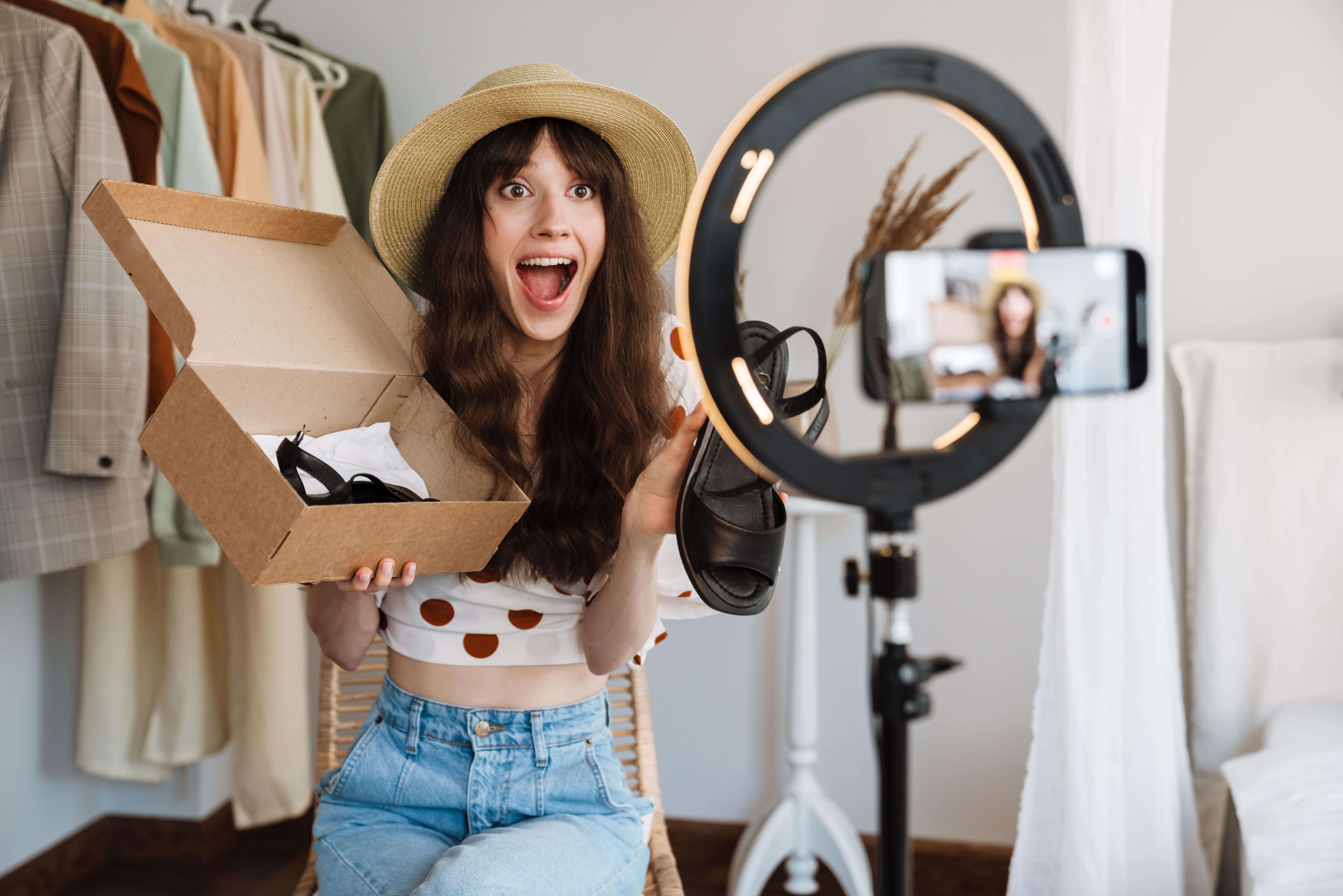 E-commerce creator promoting new shoes to her followers