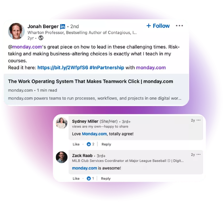 Screenshot of a LinkIn post along with comments of engagement